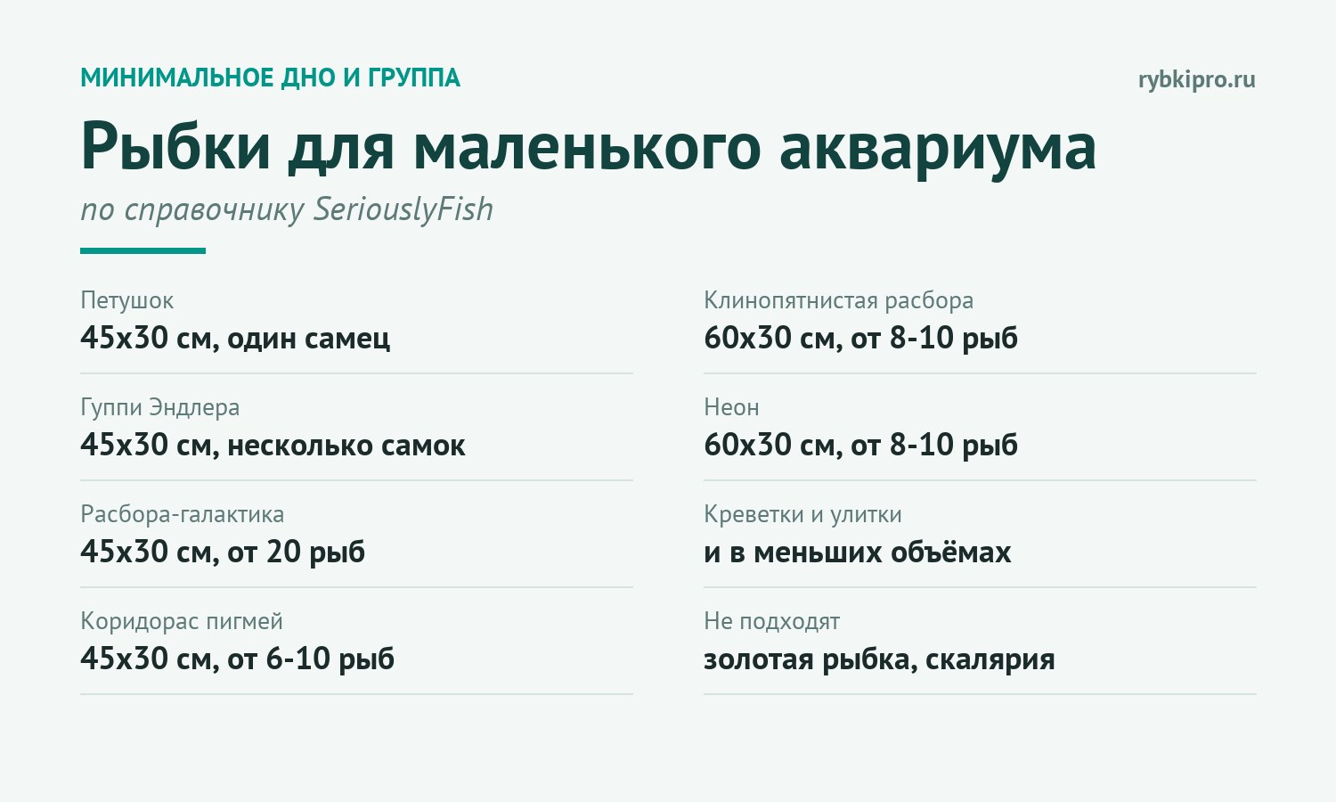 Шесть видов для маленького аквариума: минимальное дно и размер группы