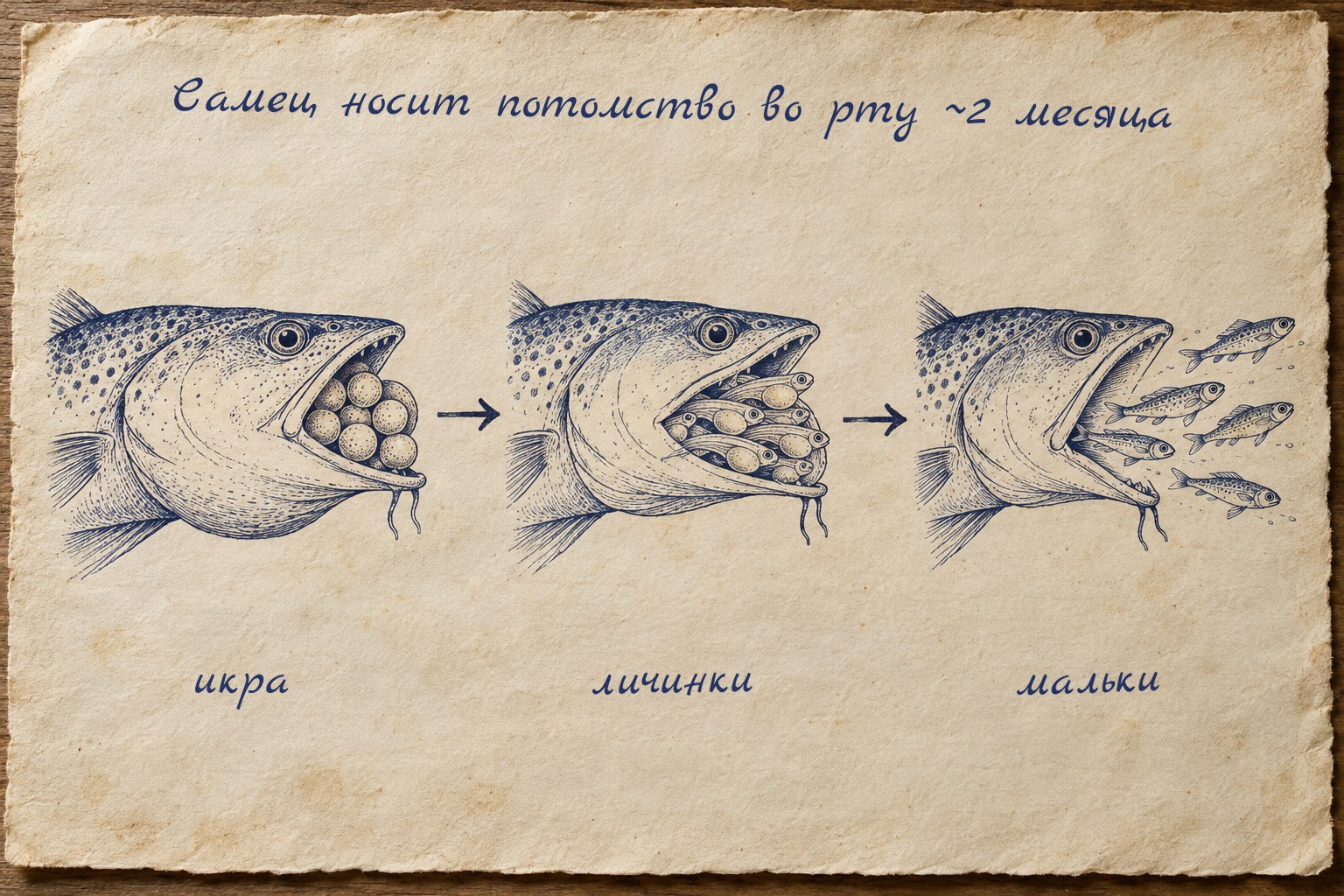 Как самец арованы вынашивает потомство: икра, личинки и мальки во рту около двух месяцев