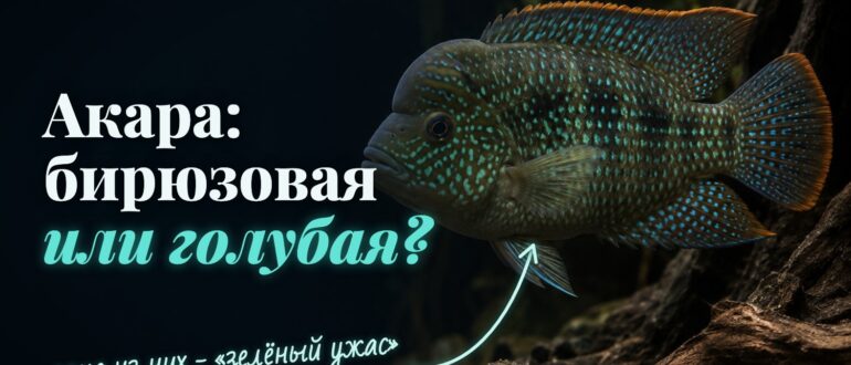 Бирюзовая акара: перламутровые голубые точки по зеленоватому телу и оранжевый кант на плавниках